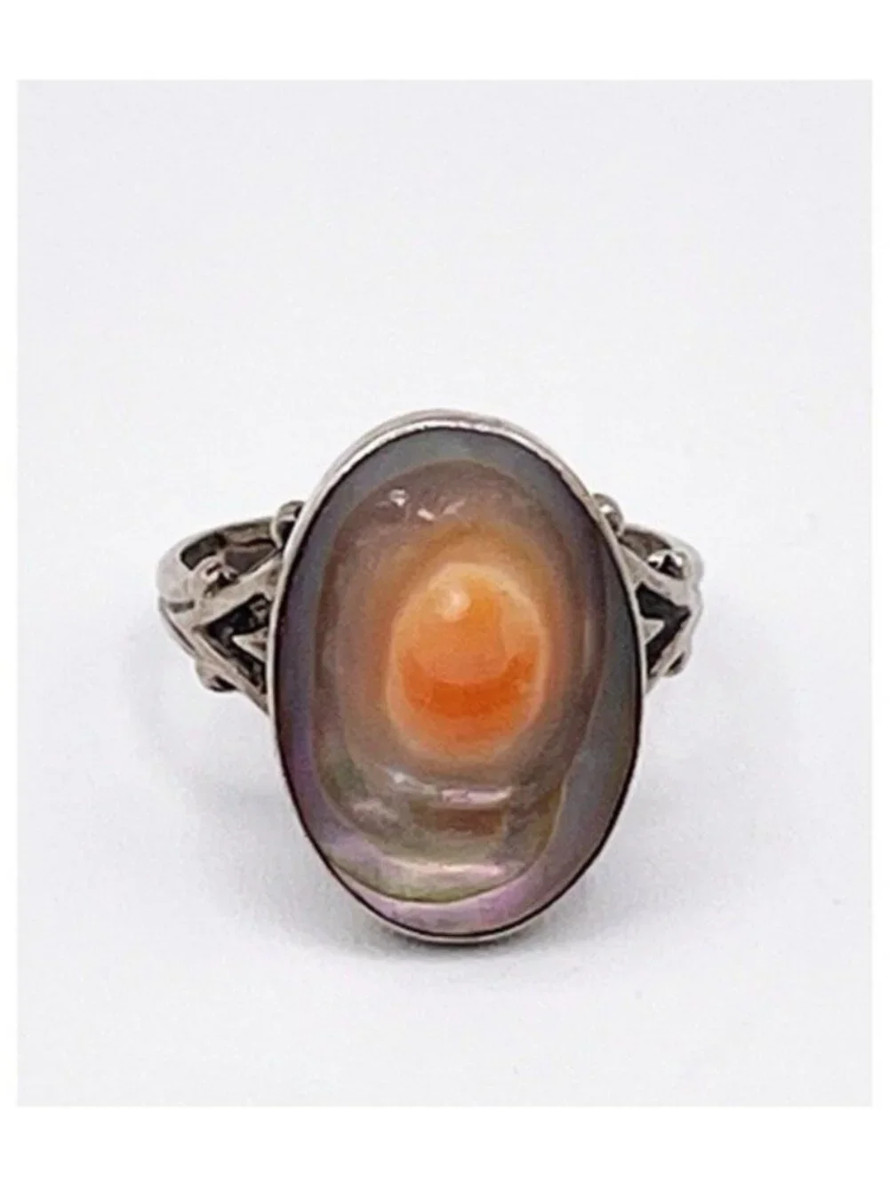 Vintage Sterling Silver Natural Blister Pearl Oval Ring Mabe Domed Size 5.25